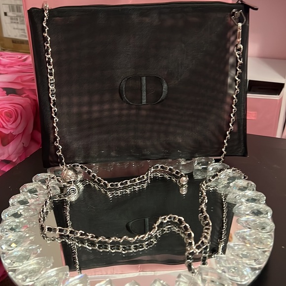 🖤🩶🖤Dior Mesh Pouch with Silver/Black Adjustable Chain Attached 11x8 - Picture 8 of 14